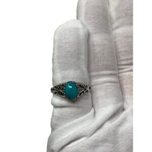 Seta Sterling Silver 925 Stamped Ring 7 Blue Stone Filigree Detail